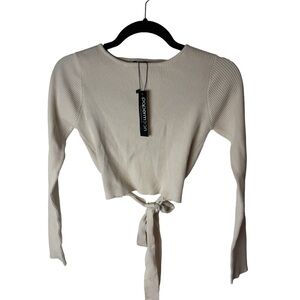 Papermoon Pretty as a Bow  long sleeve crop sweater top beige small